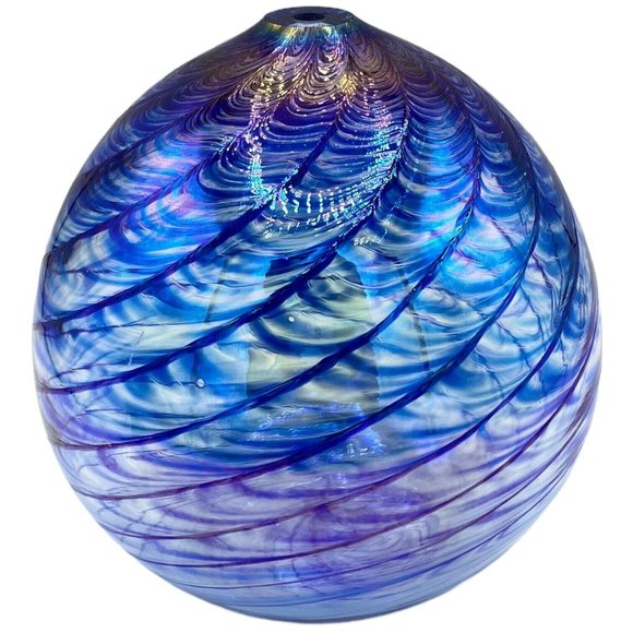 Blue Wave Iridescent Glass Decorative Diffuser Sphere Stem Bud Vase Home Decor - Picture 2 of 12